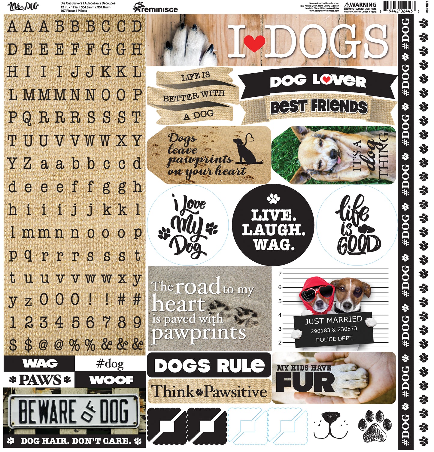 Reminisce Alpha Combo Cardstock Stickers 12"X12"-Love My Dog