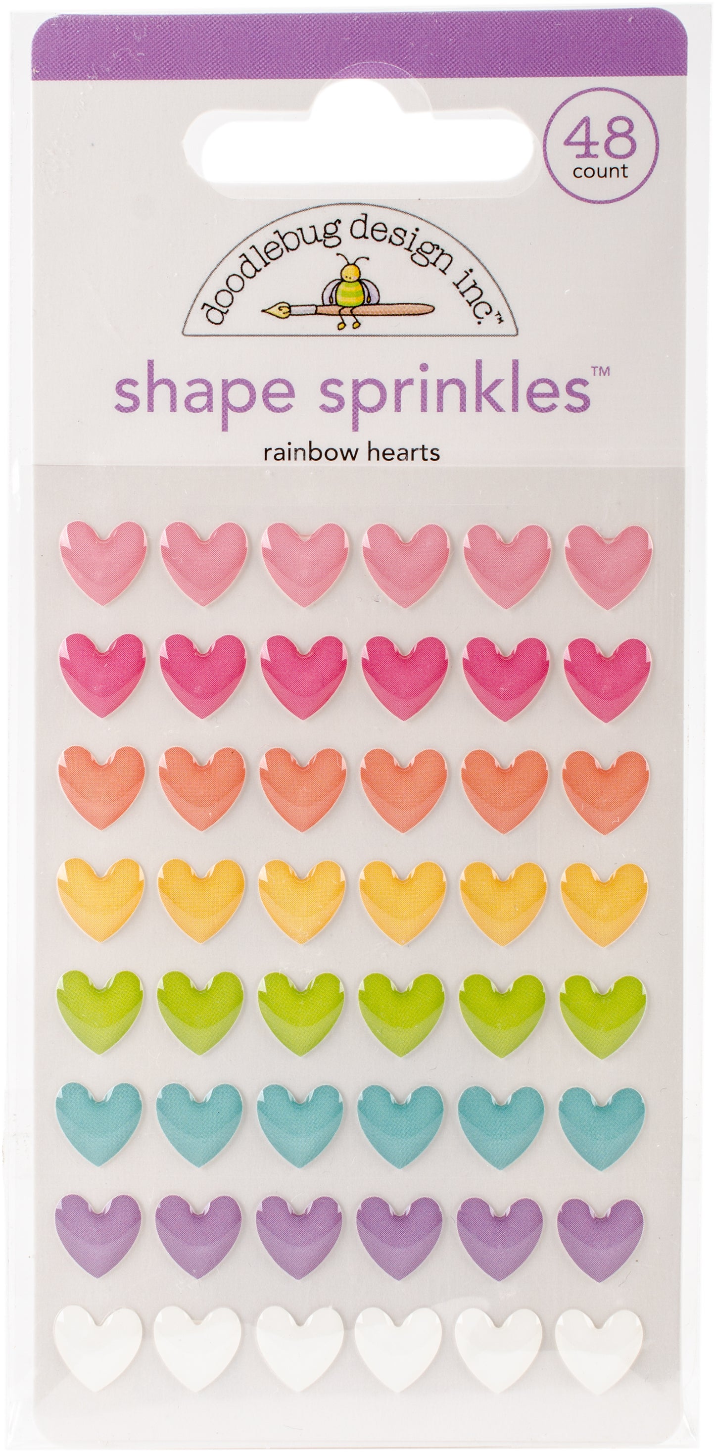 Doodlebug Sprinkles Adhesive Glossy Enamel Shapes-Rainbow Hearts, 48/Pkg