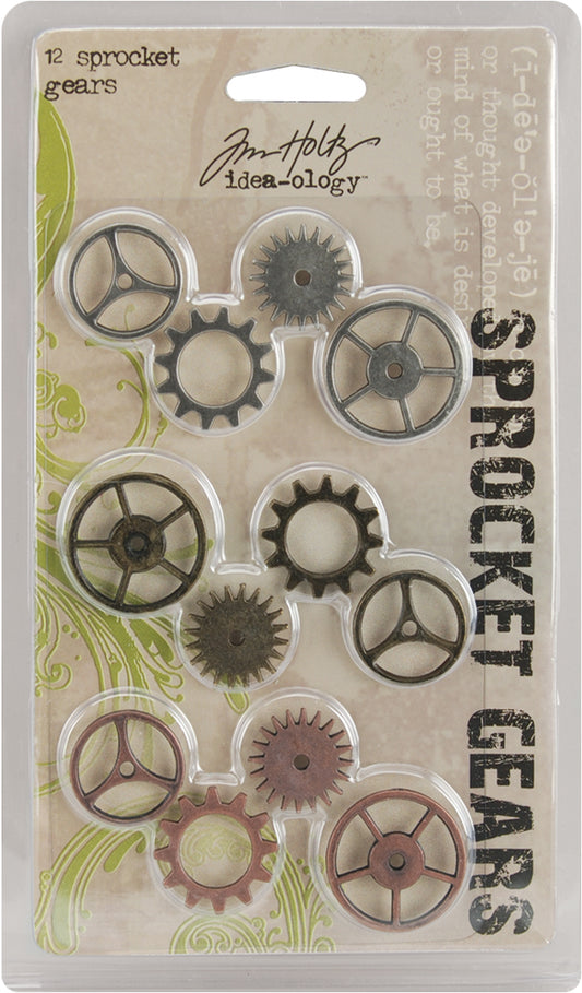 Idea-Ology Metal Sprocket Gears .75" To 1" 12/Pkg-Antique Nickel, Brass & Copper