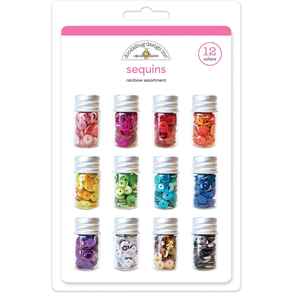 Doodlebug Kraft In Color Assorted Sequins-Rainbow - 12 Colors