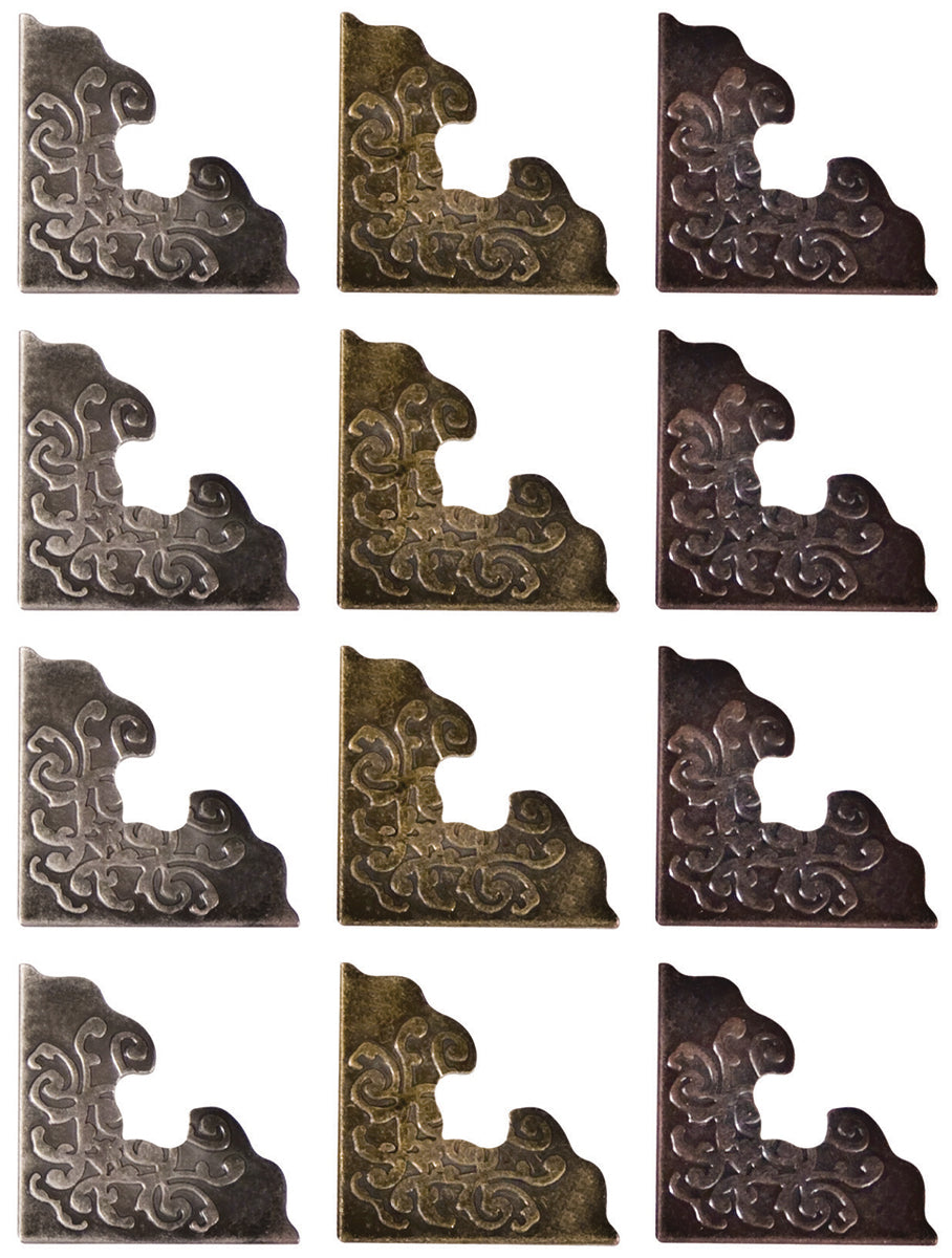Idea-Ology Metal Ornate Corners 1" 12/Pkg-Antique Nickel, Brass & Copper