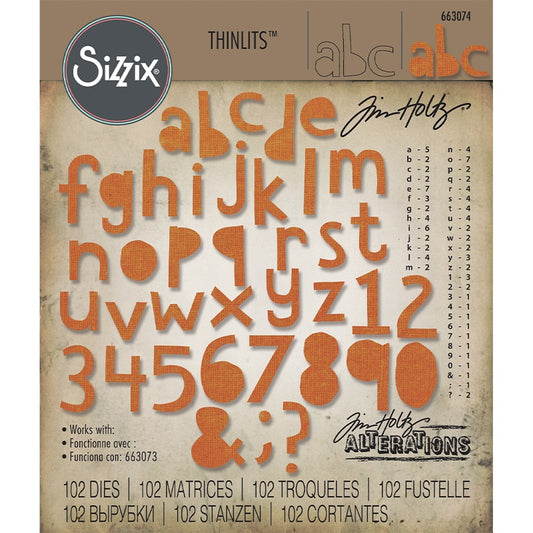 Sizzix Thinlits Dies By Tim Holtz 102/Pkg-Alphanumeric, Cutout Lower .75" Tall