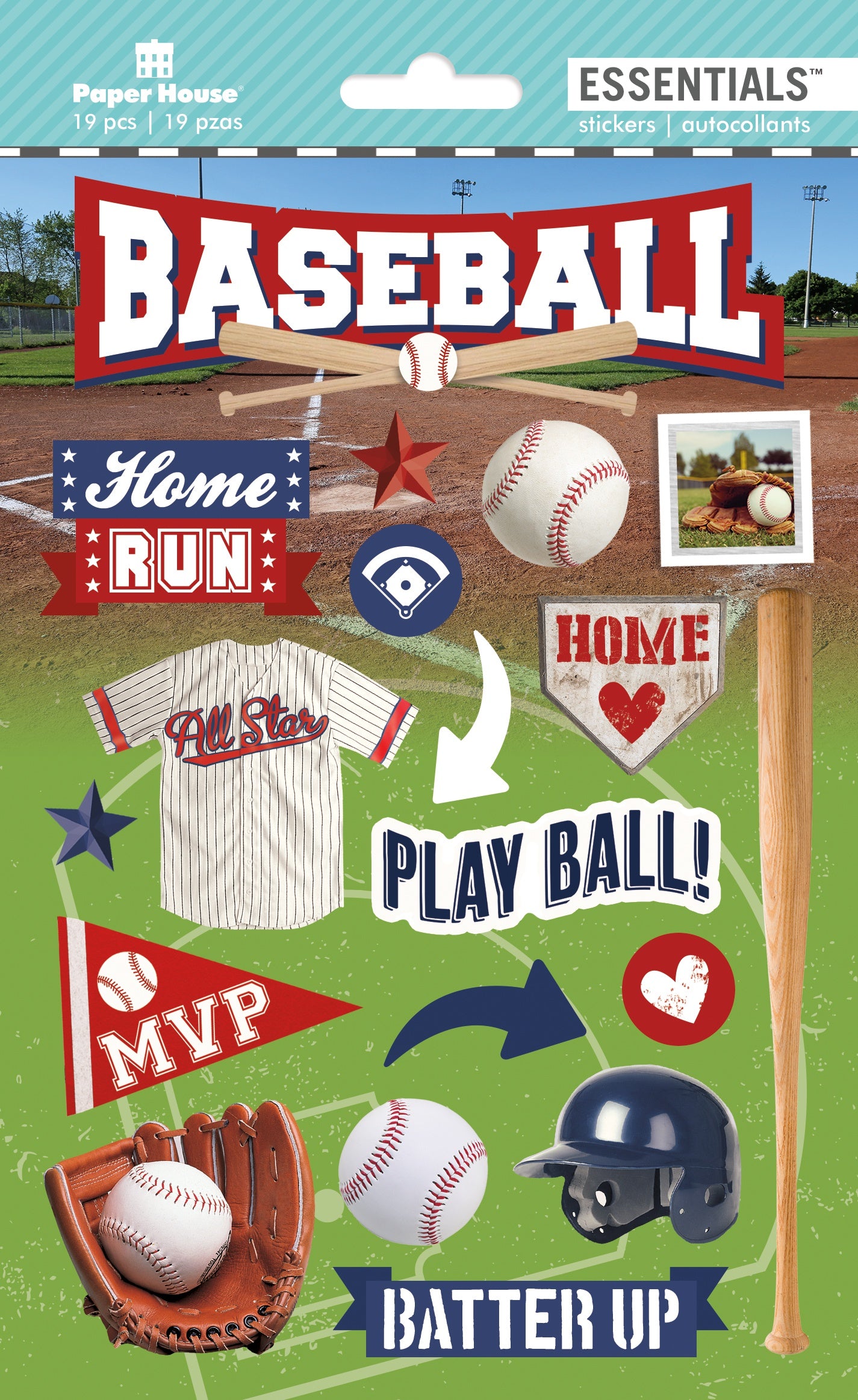Paper House 3D Stickers 4.5"X7.5" -Baseball