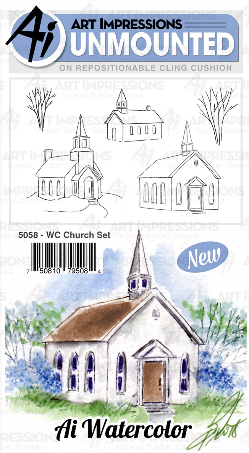 Art Impressions Watercolor Cling Rubber Stamps-Church