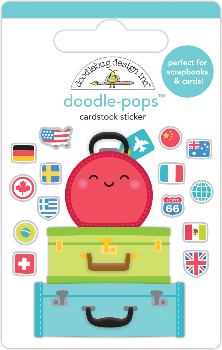 Doodlebug Doodle-Pops 3D Stickers-Pack Your Bags, I Heart Travel