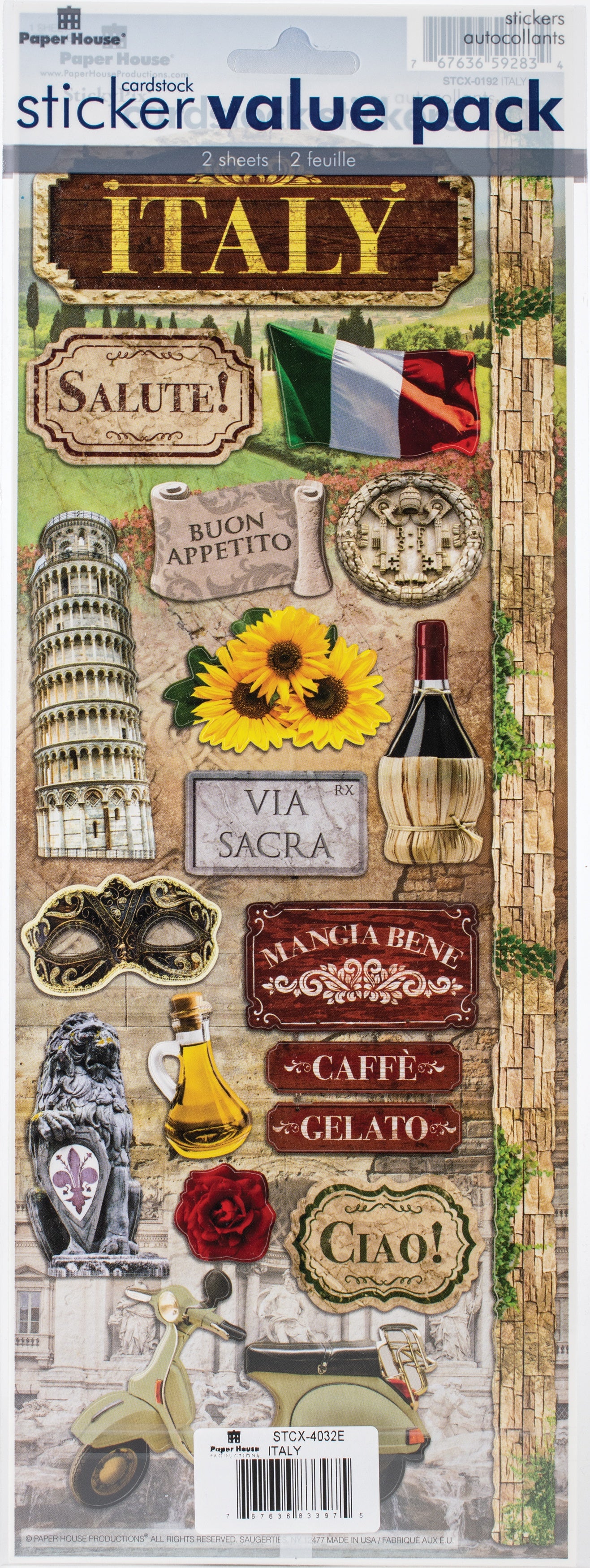 Paper House Cardstock Sticker Value Pack 2/Pkg-Italy