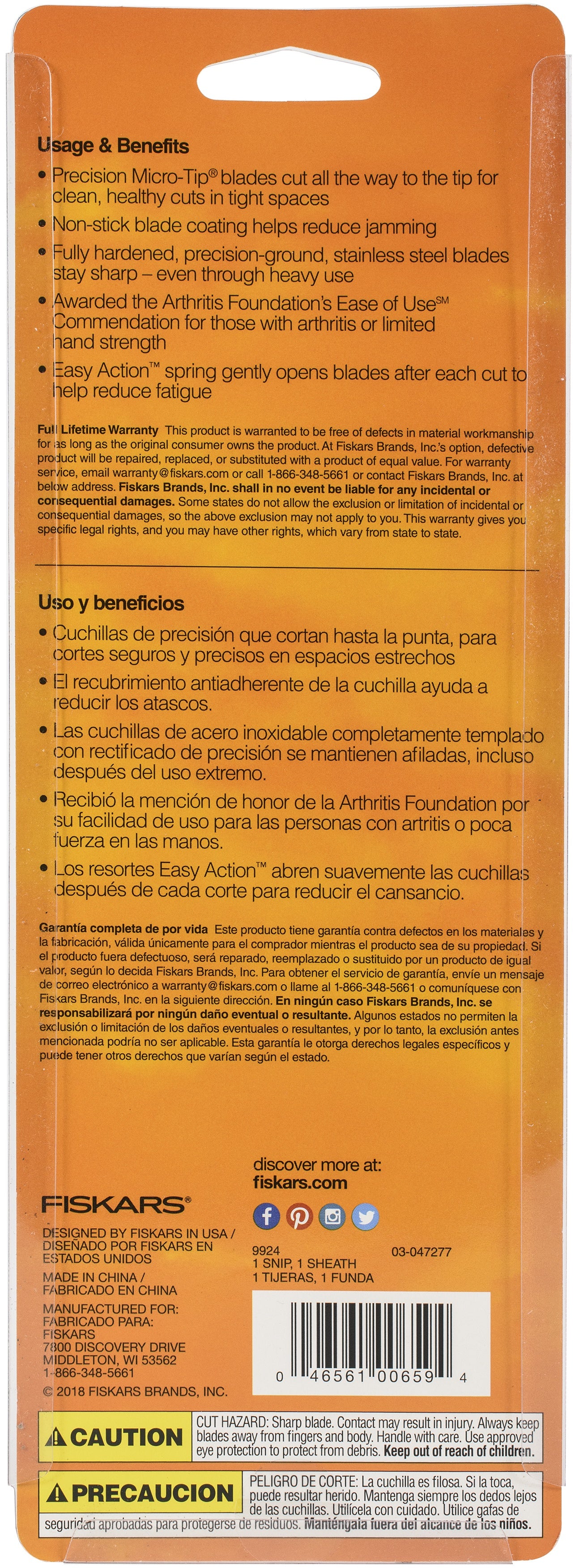 Fiskars Non-Stick Micro-Tip Pruning Snips-Black/Orange