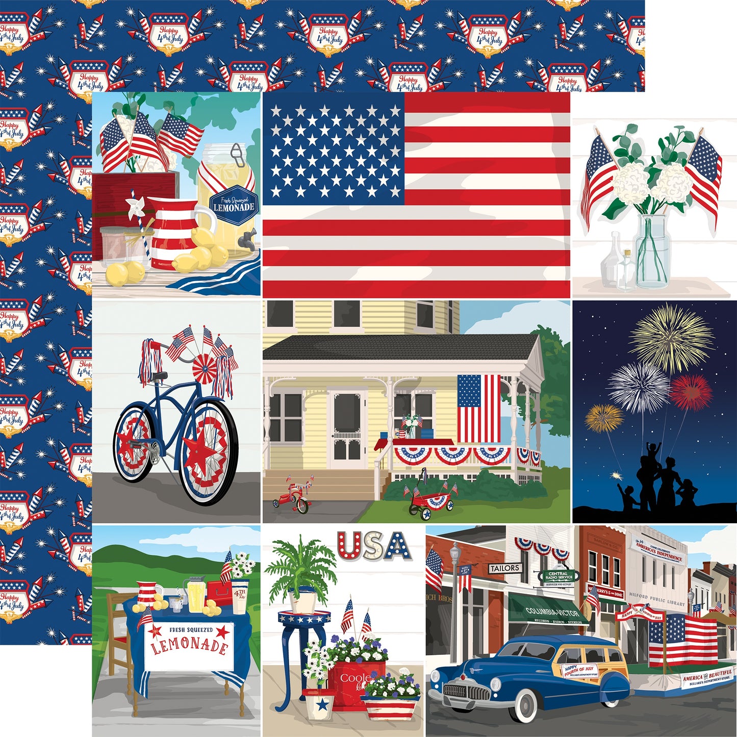 God Bless America Double-Sided Cardstock 12"X12"-Border Strips
