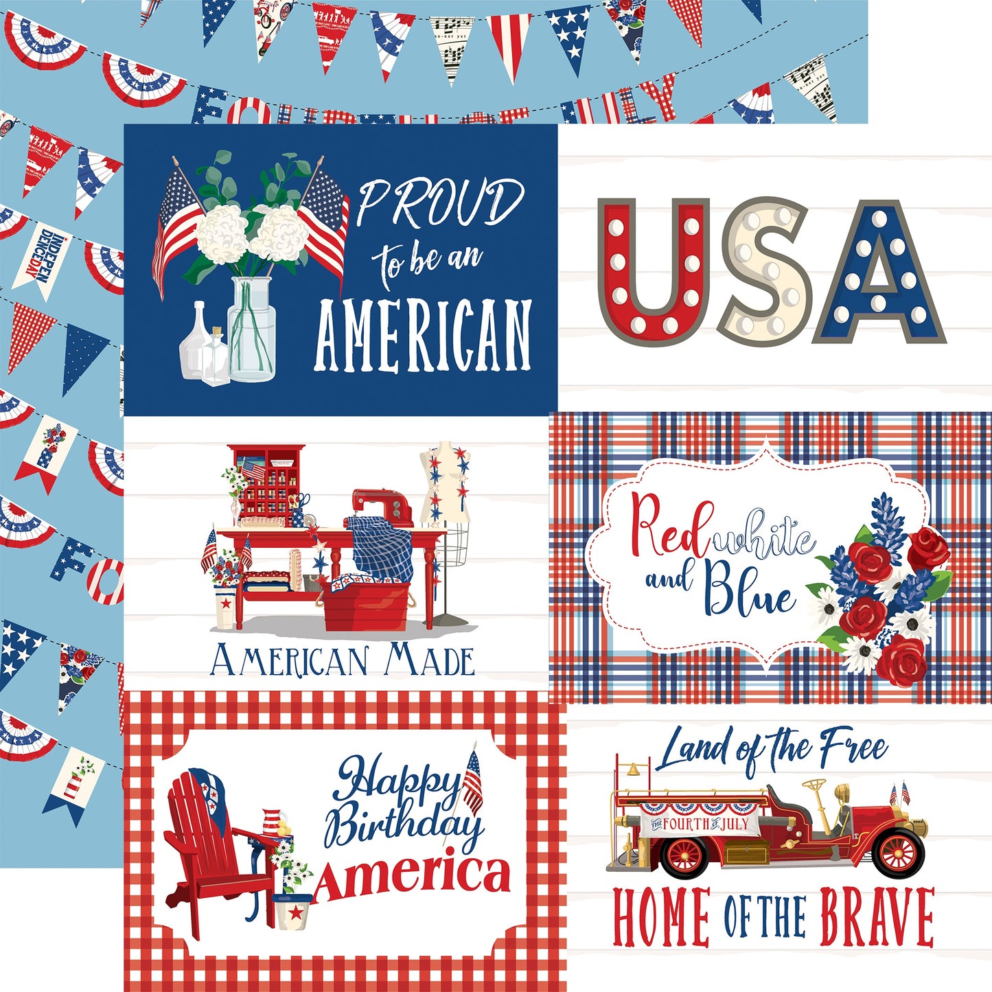 God Bless America Double-Sided Cardstock 12"X12"-Border Strips