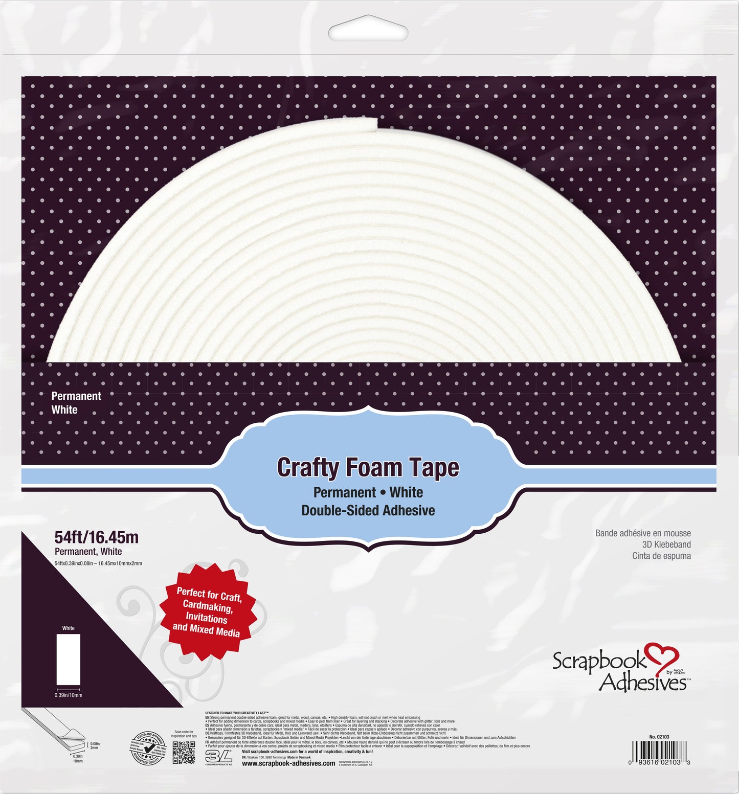 Scrapbook Adhesives Crafty Foam Tape Roll-White, .39"X54'