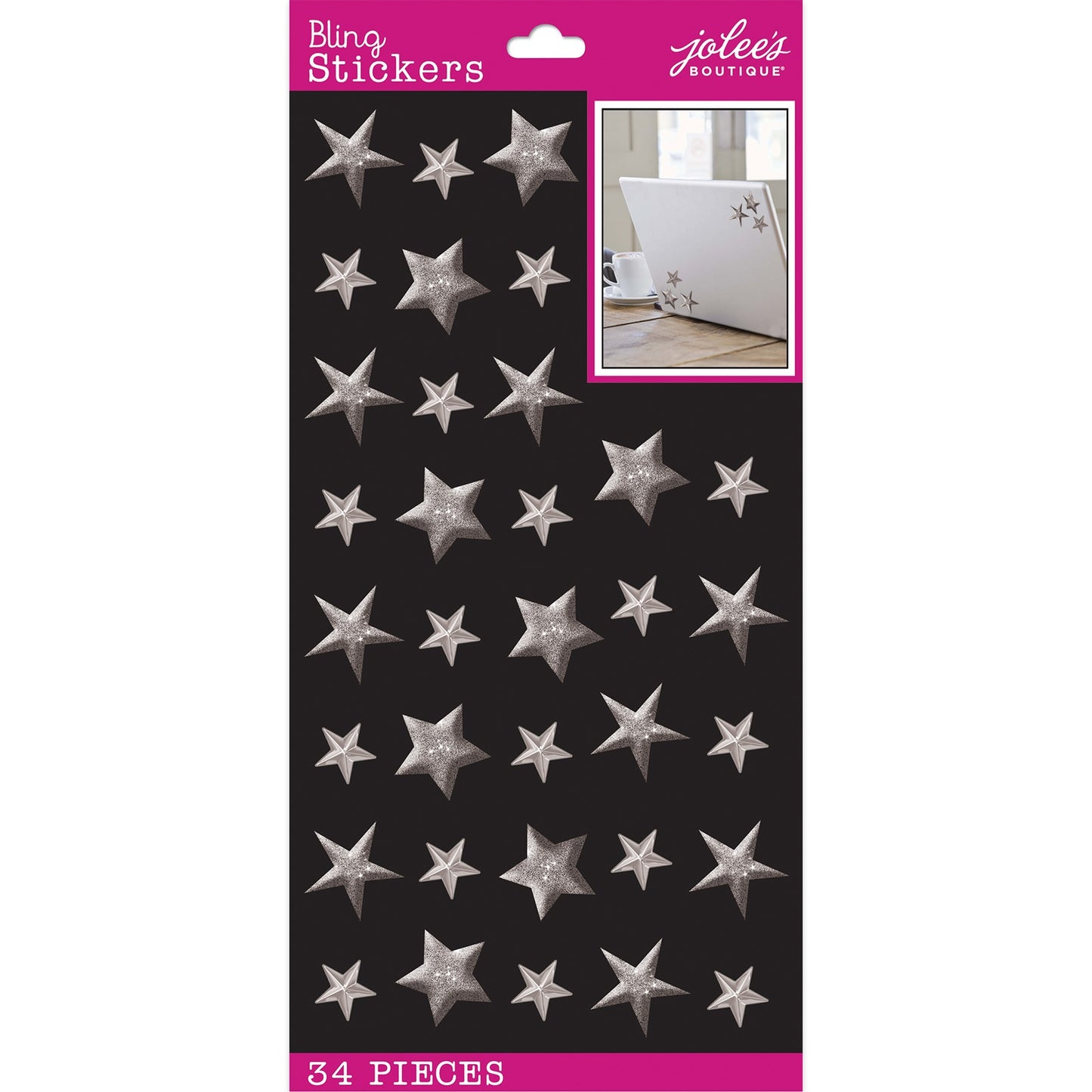 Jolee's Boutique Themed Stickers-Silver Puffy Stars And Gems