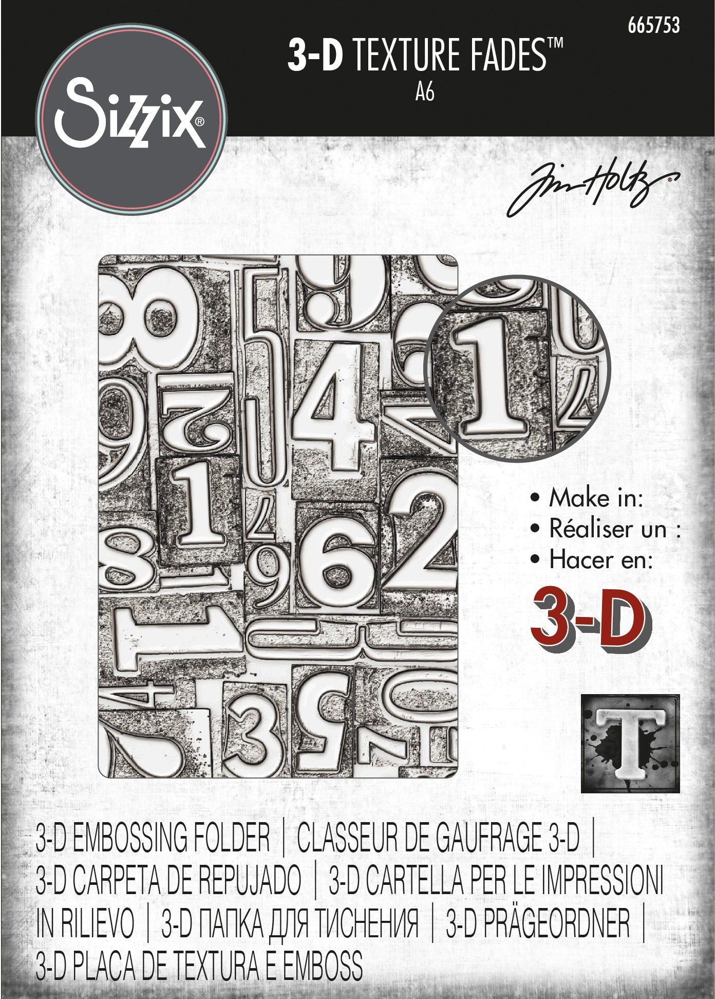 Sizzix 3D Texture Fades Embossing Folder By Tim Holtz-Numbered