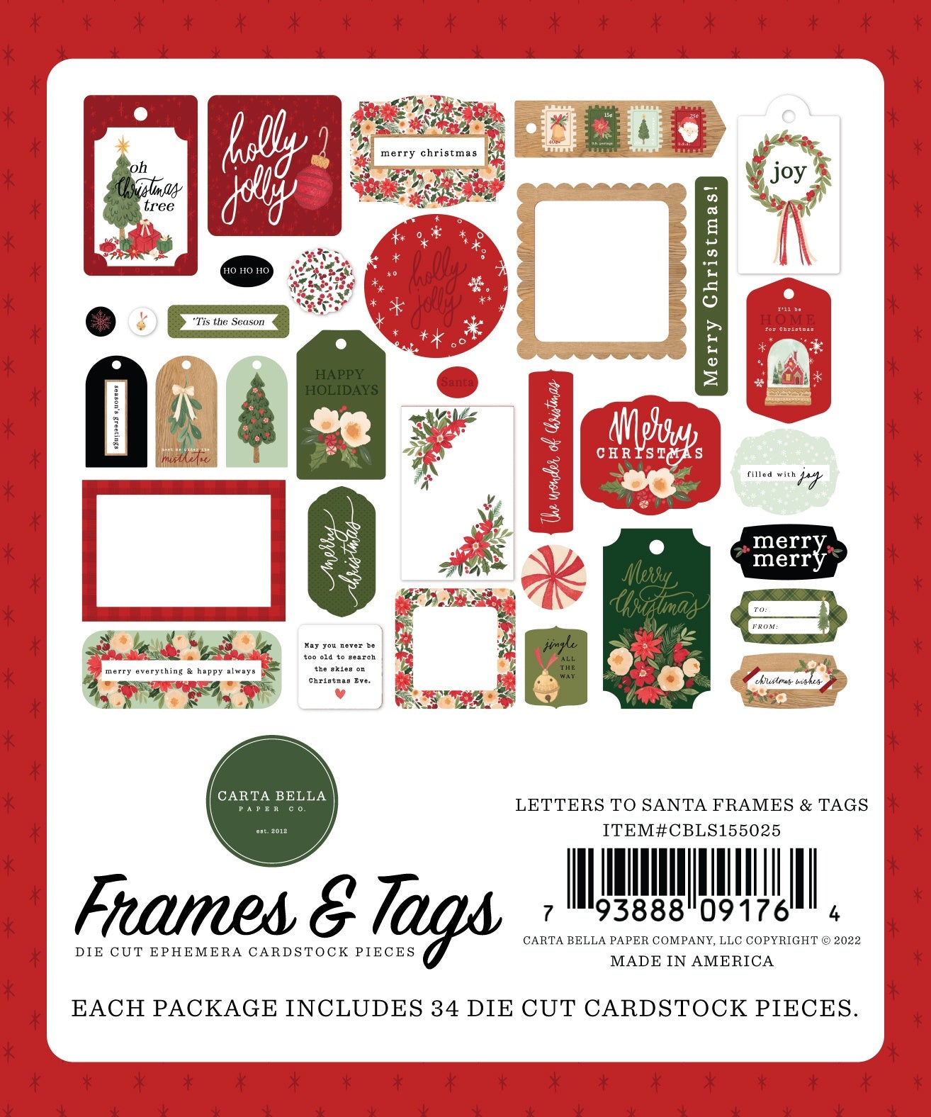 Carta Bella Cardstock Ephemera 33/Pkg-Frames & Tags, Letters To Santa