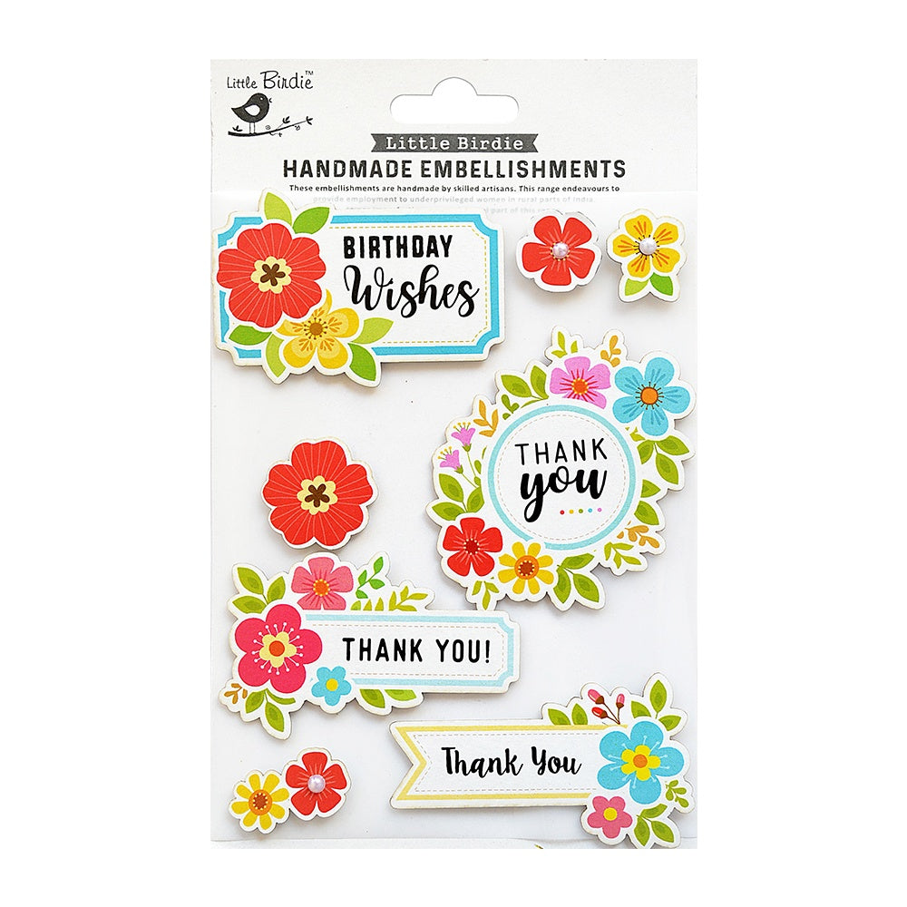 Little Birdie Sticker Embellishment 8/Pkg-Happy Fourth of July