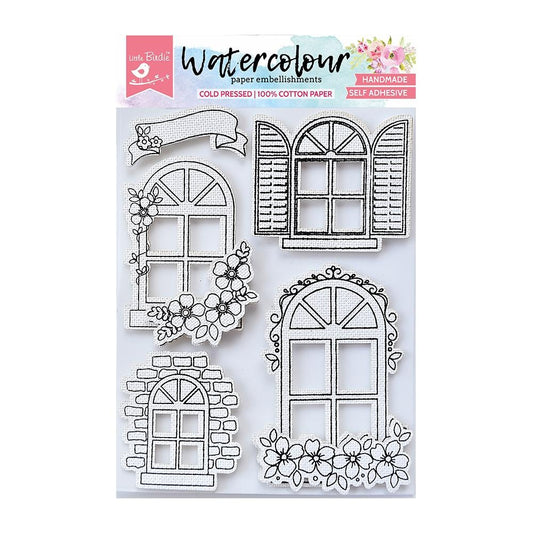 Little Birdie Watercolor Embellishment 5/Pkg-Arch Windows