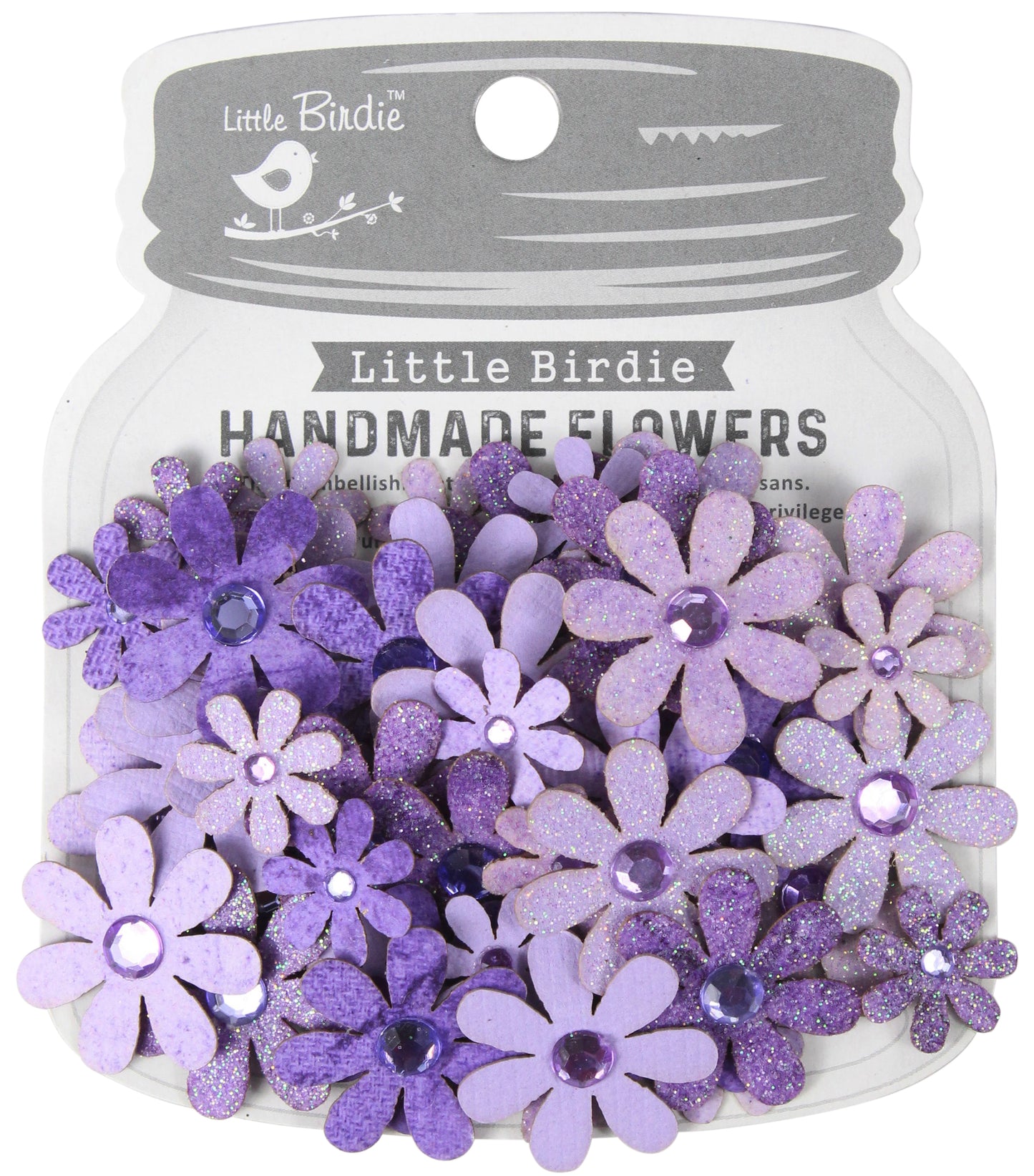 Little Birdie Sparkle Florettes Paper Flowers 60/Pkg-Lavender Whisper