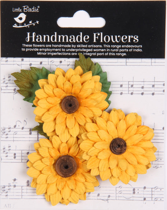 Little Birdie Floral Embellishment 3/Pkg-Sunshine Sunflower