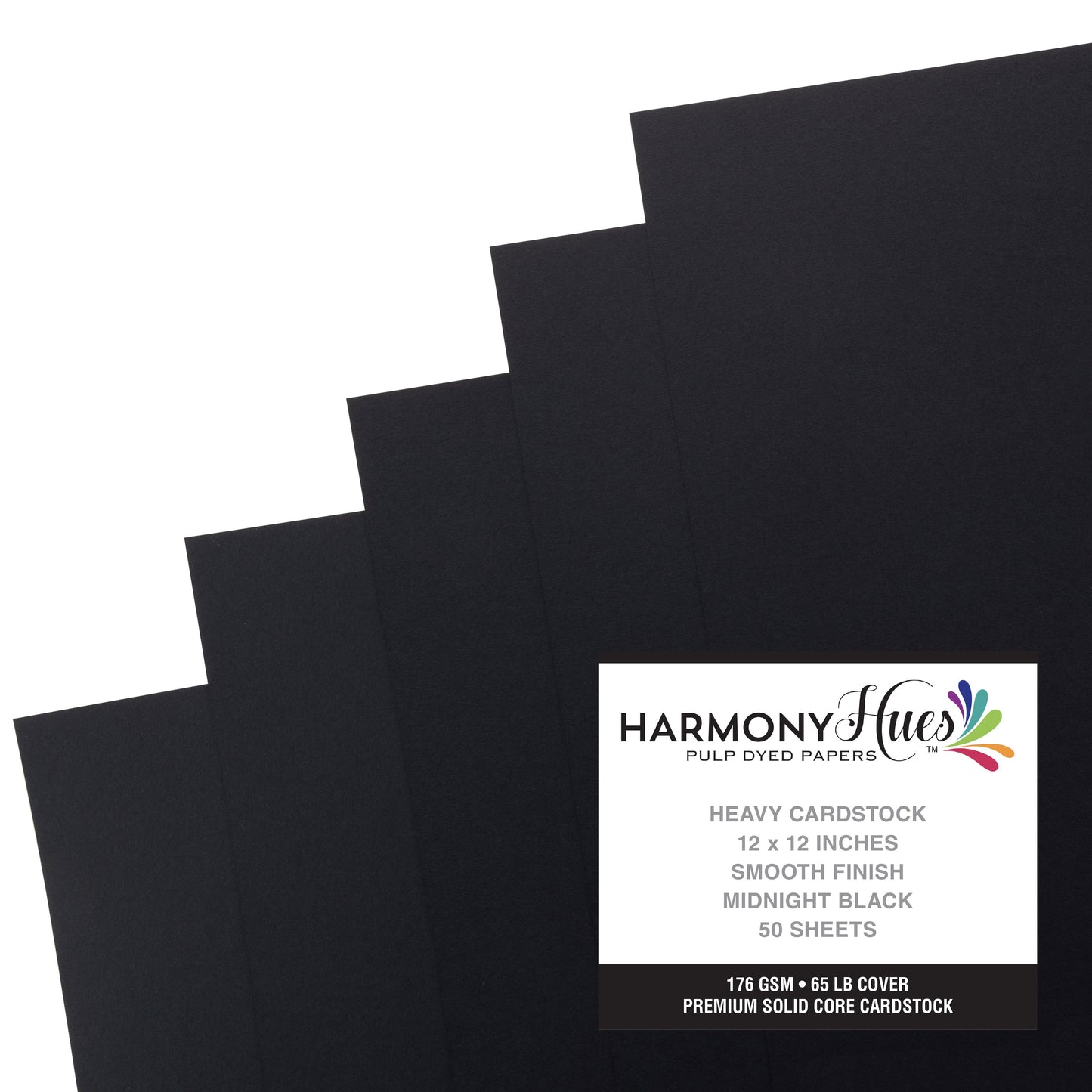 Harmony Hues 65# Cardstock 12"X12" 50/Pkg-Midnight Black