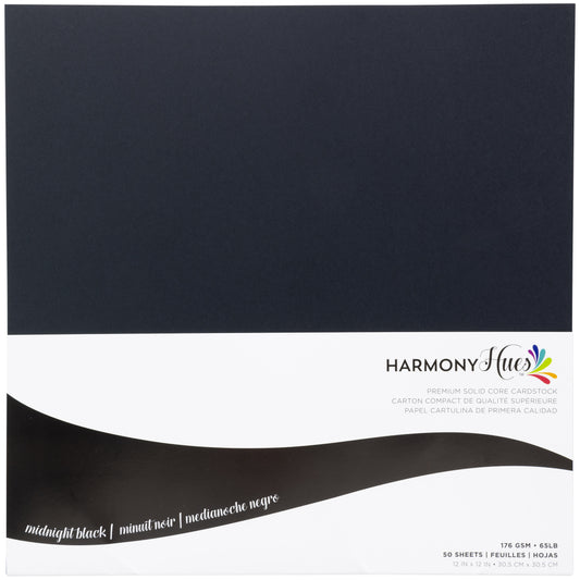 Harmony Hues 65# Cardstock 12"X12" 50/Pkg-Midnight Black