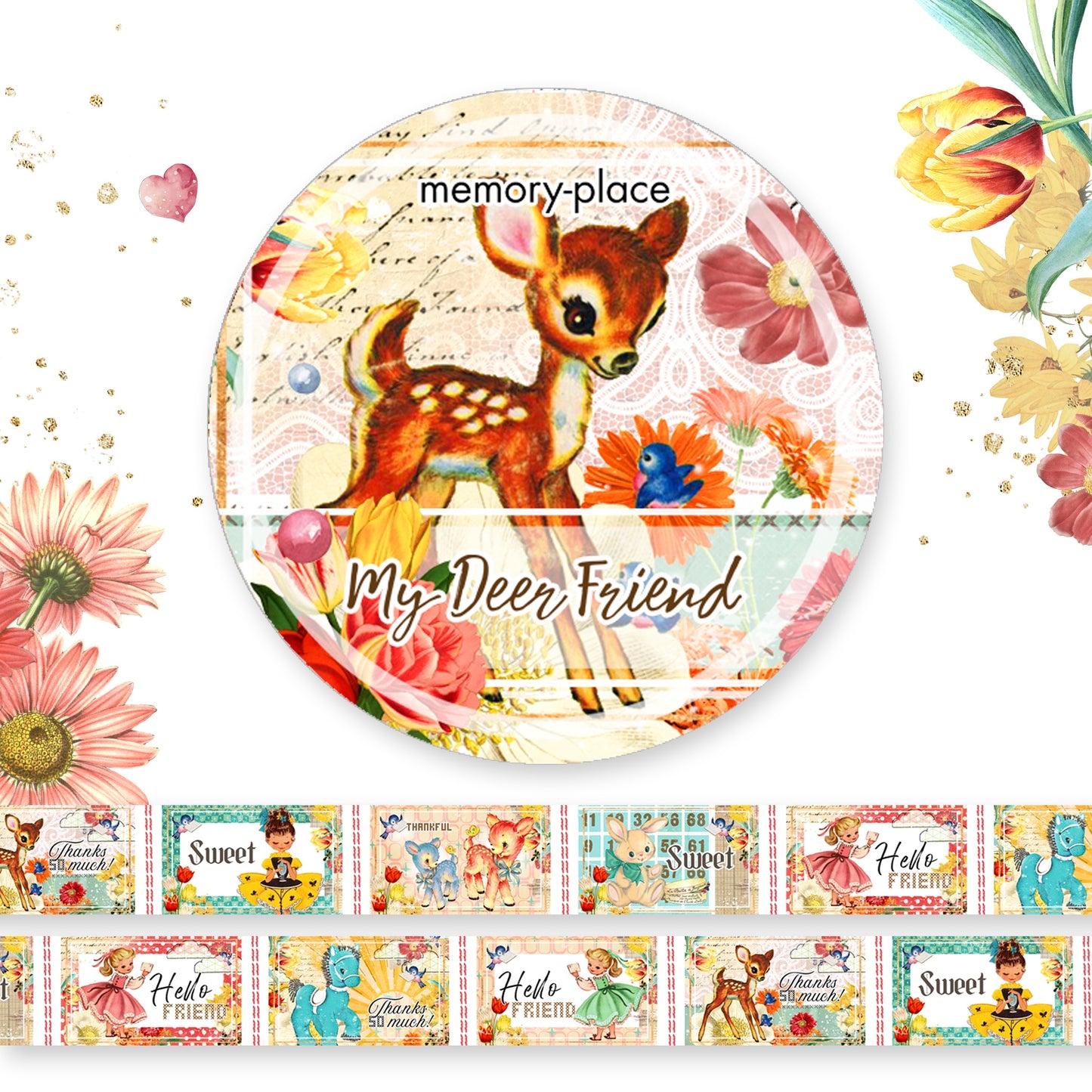 Memory Place Washi Tape 15mmX5m-My Deer Friend #1