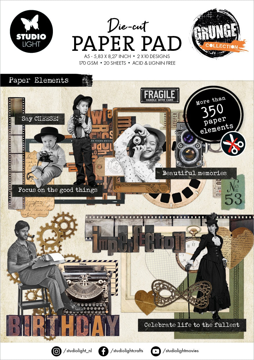 Studio Light Grunge Paper Pad 5.83"X8.26" 20/Pkg-Nr. 242, Elements
