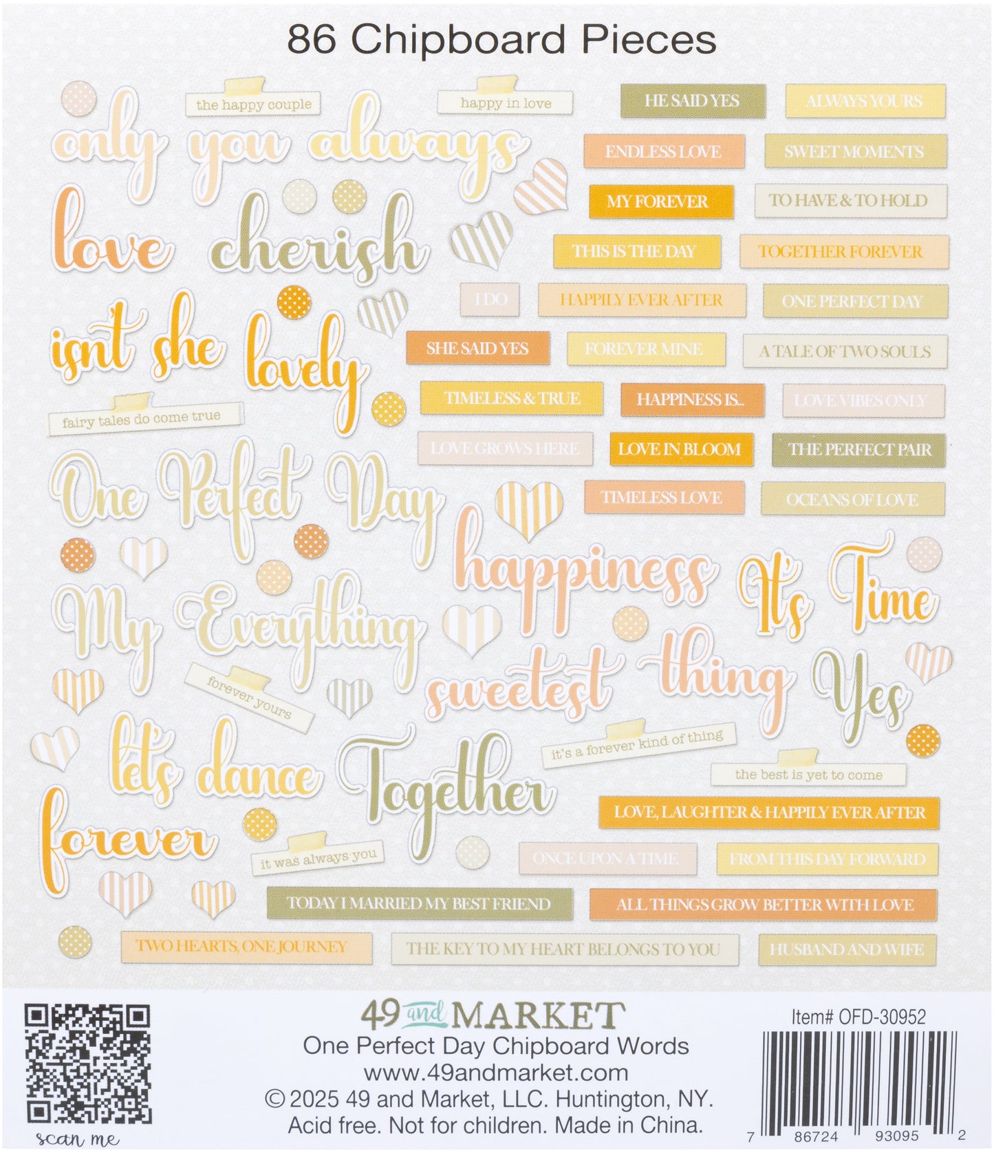 49 And Market Chipboard Set-Words, One Perfect Day