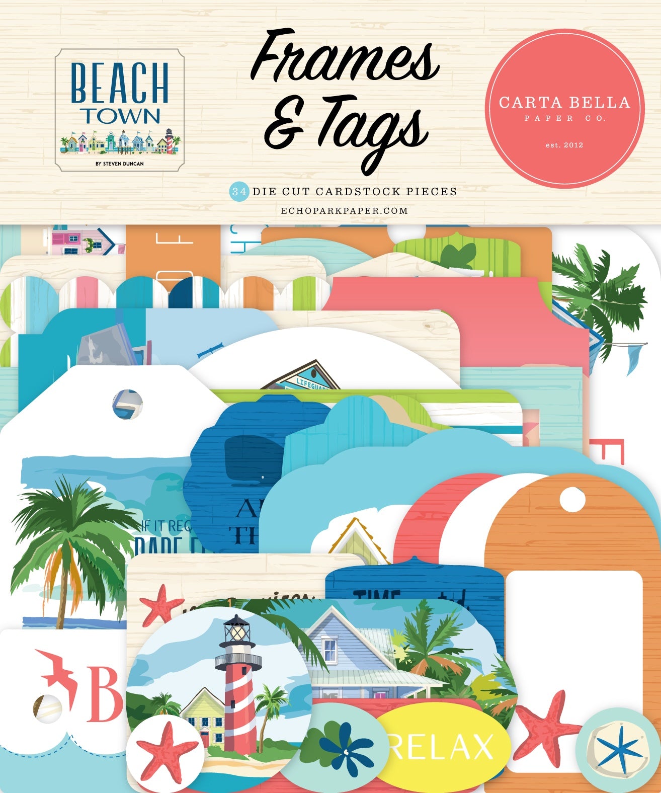 Carta Bella Ephemera-Frames & Tags, Beach Town