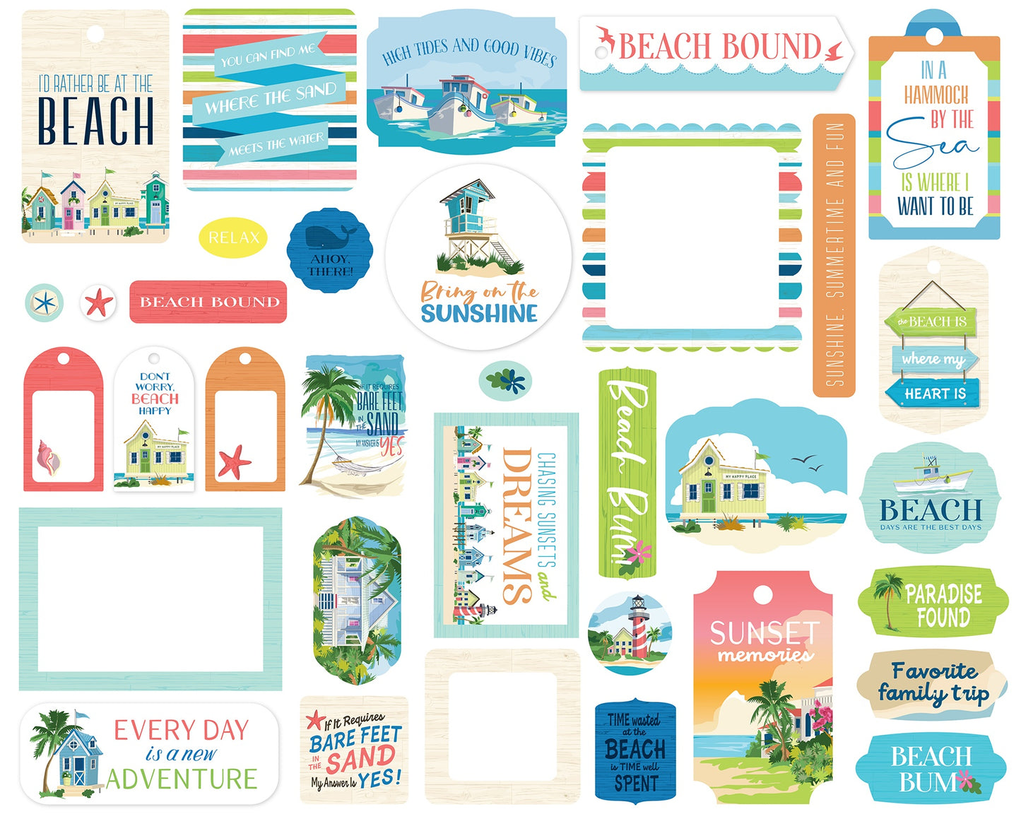 Carta Bella Ephemera-Frames & Tags, Beach Town