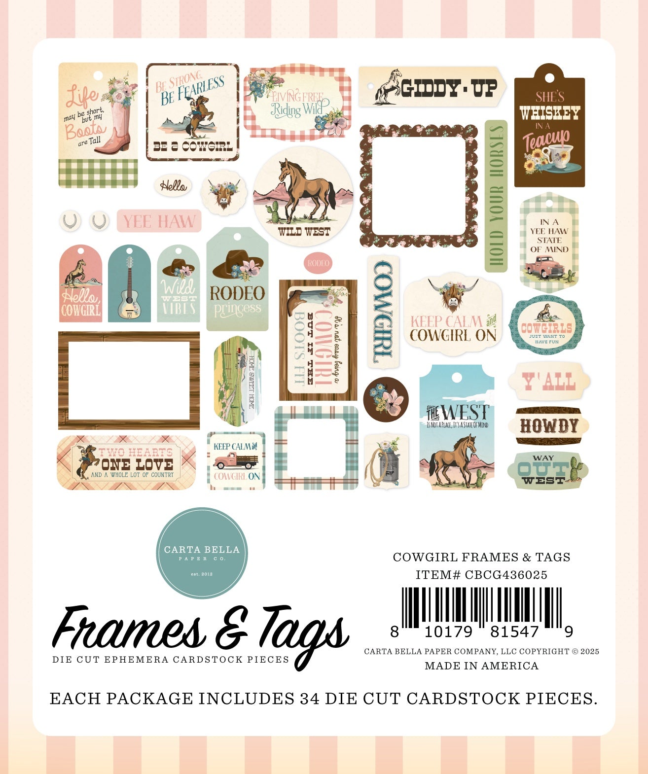 Carta Bella Ephemera-Frames & Tags, Cowgirl