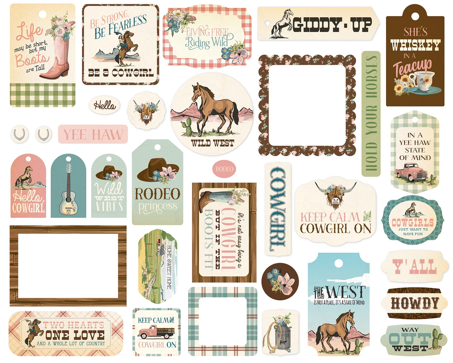 Carta Bella Ephemera-Frames & Tags, Cowgirl