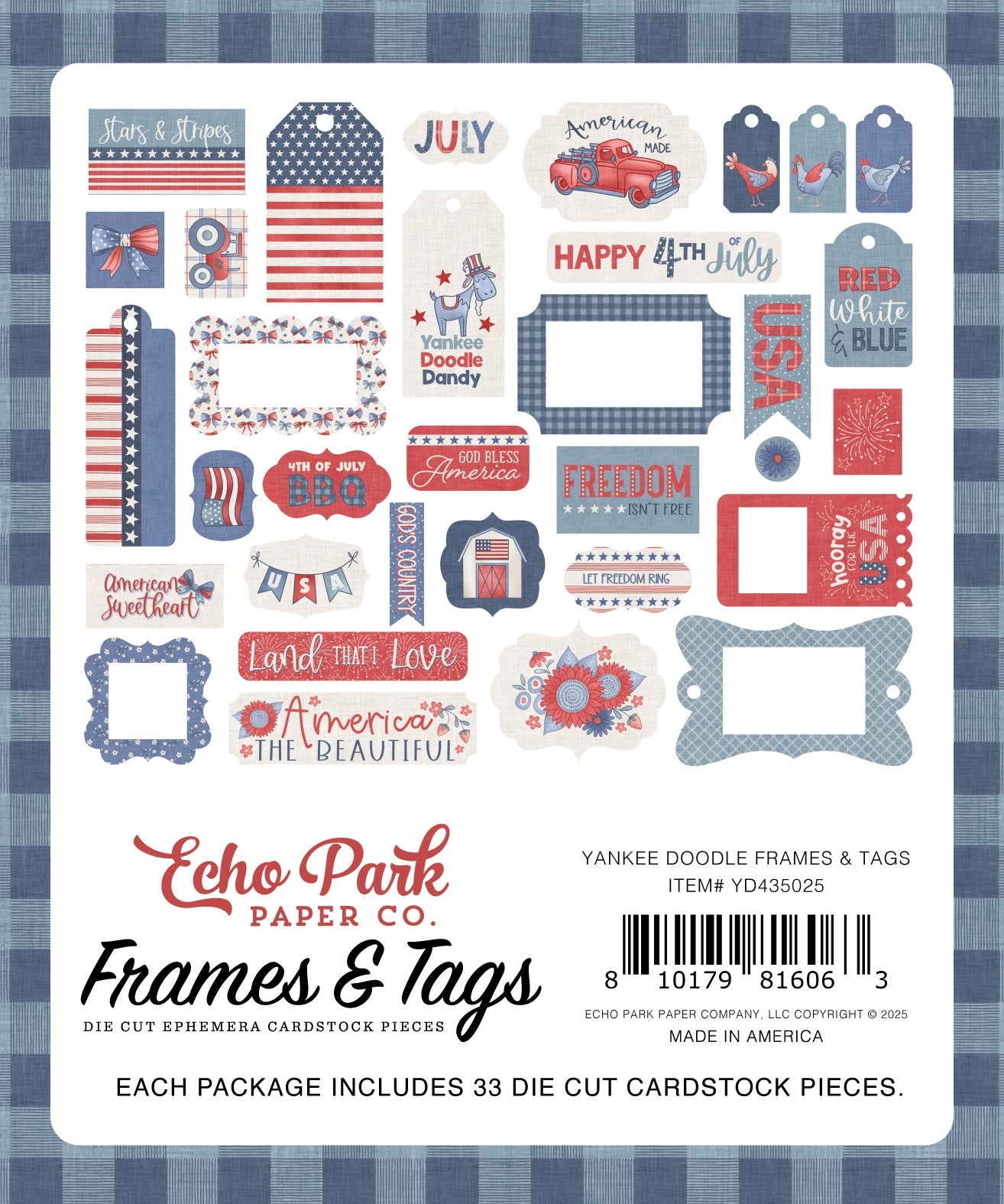 Echo Park Ephemera-Frames & Tags, Yankee Doodle