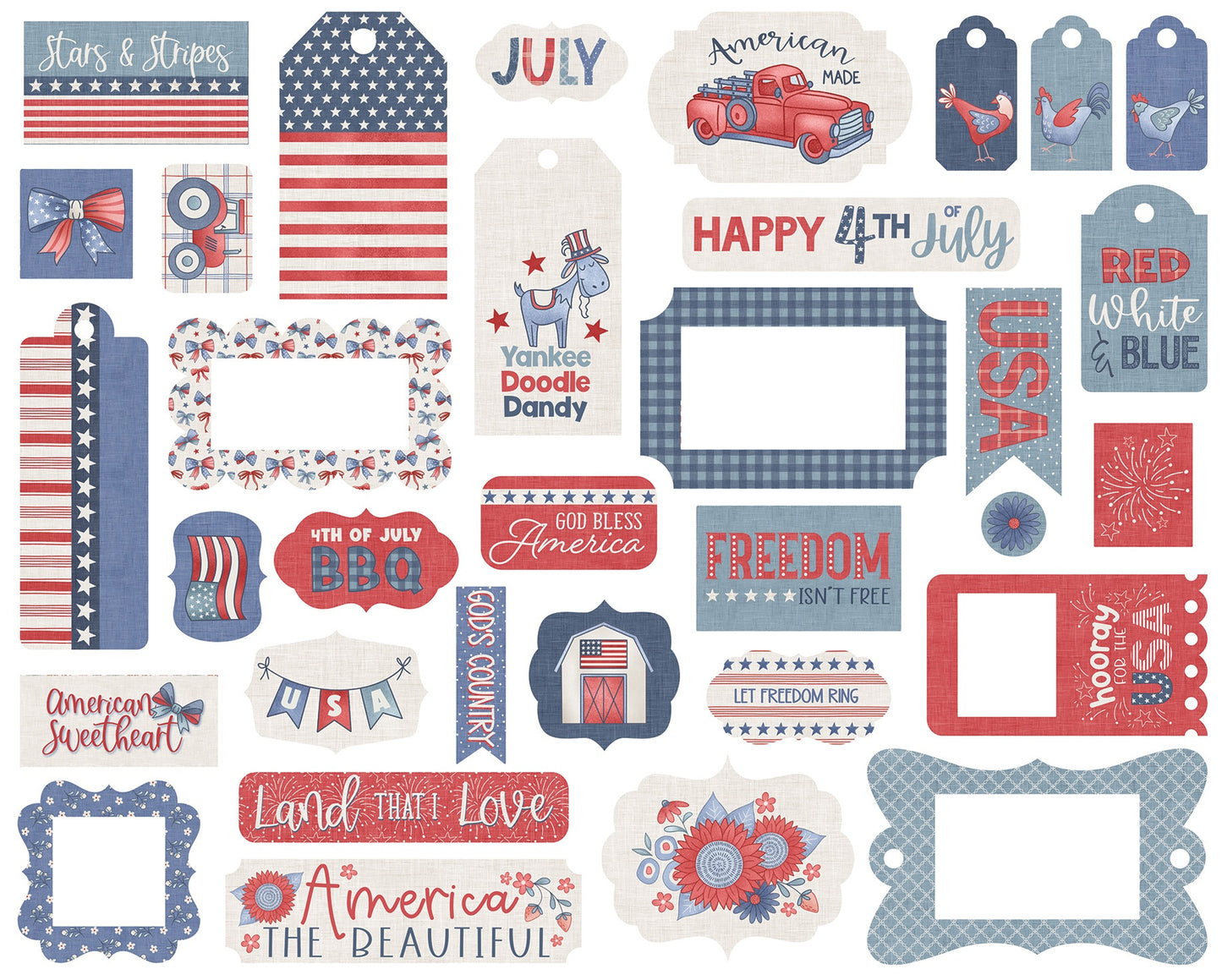Echo Park Ephemera-Frames & Tags, Yankee Doodle