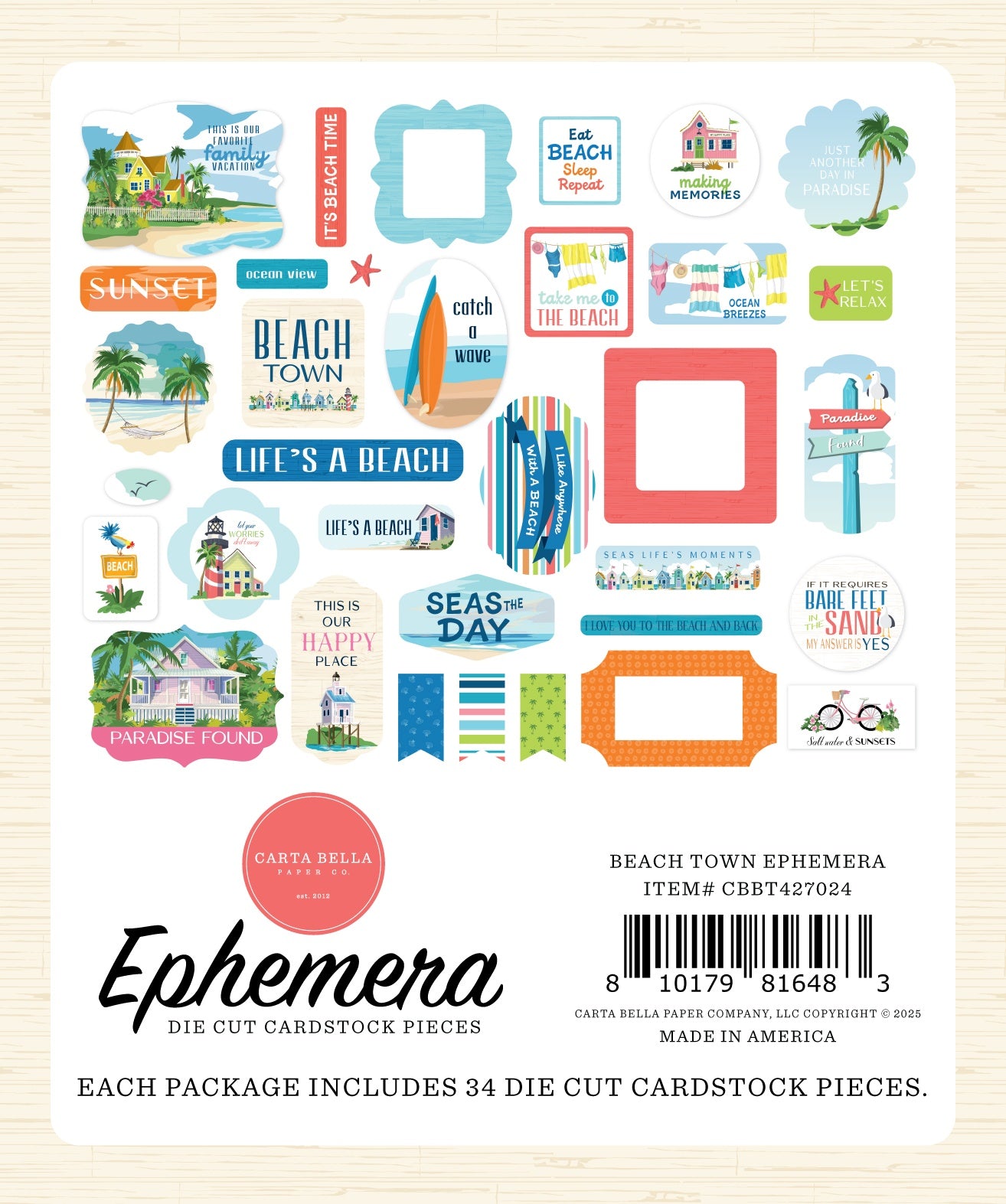Carta Bella Ephemera-Icons, Beach Town