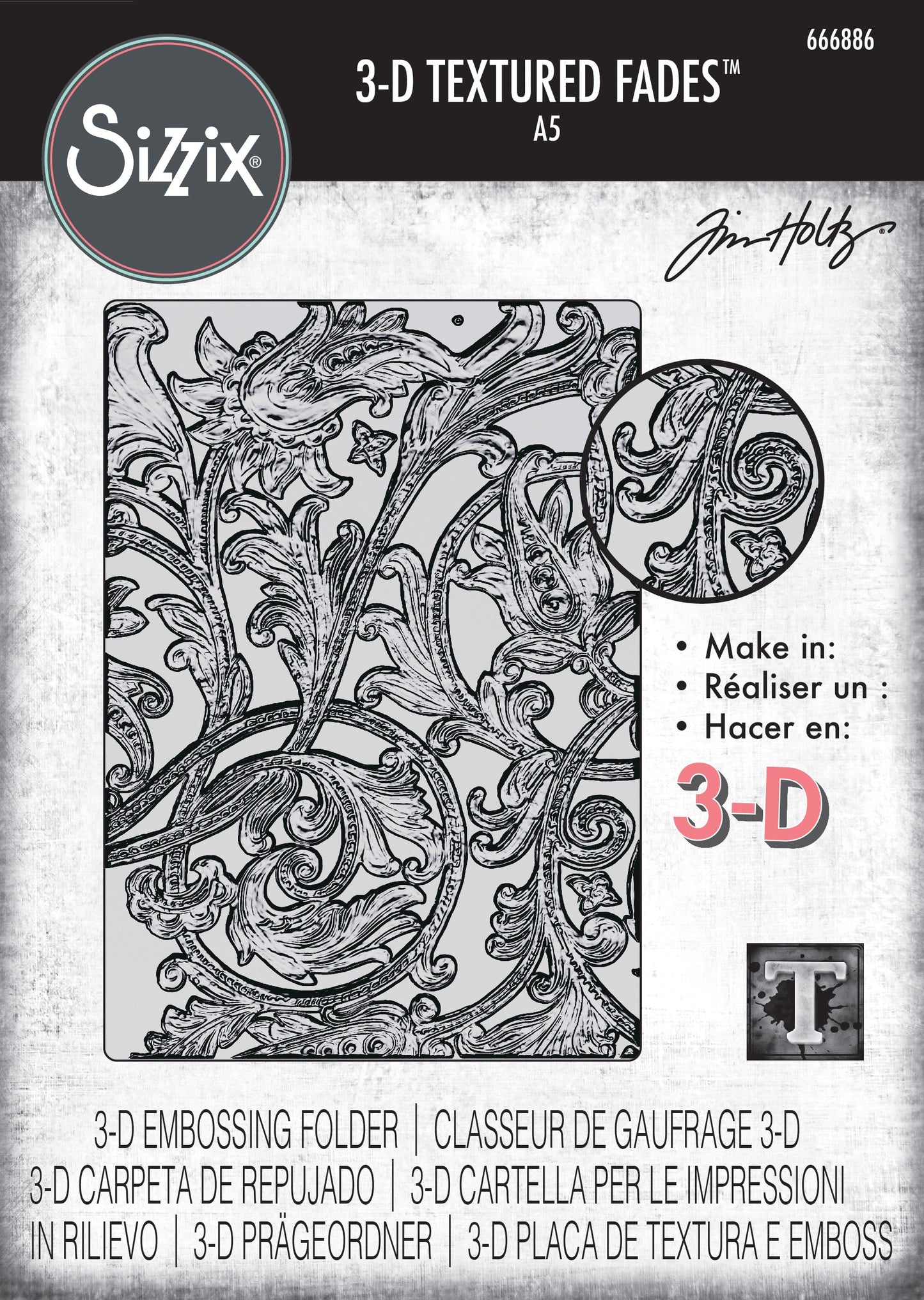 Sizzix 3D Texture Fades Embossing Folder A5 by Tim Holtz-Entangled
