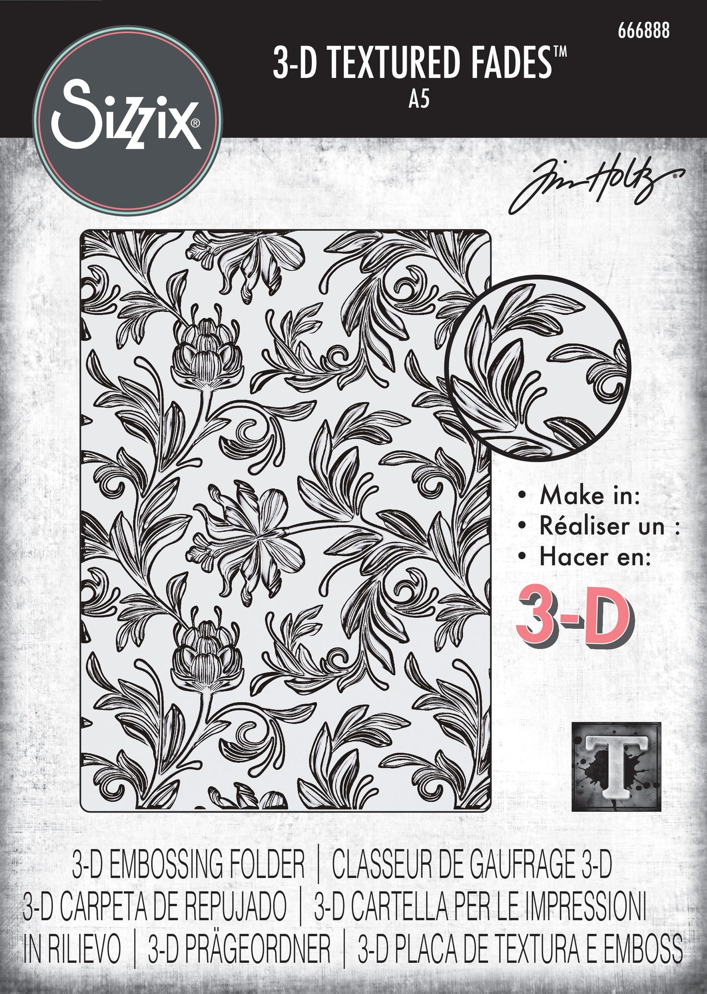 Sizzix 3D Texture Fades Embossing Folder A5 by Tim Holtz-Botanical