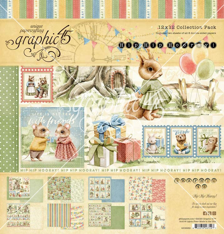 Graphic 45 Collection Pack 12"X12"-Hip Hip Hooray