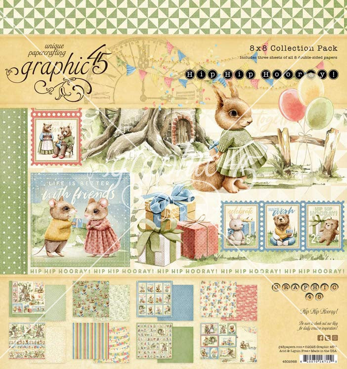 Graphic 45 Collection Pack 8"X8"-Hip Hip Hooray