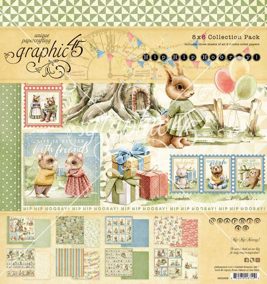 Graphic 45 Collection Pack 8"X8"-Hip Hip Hooray