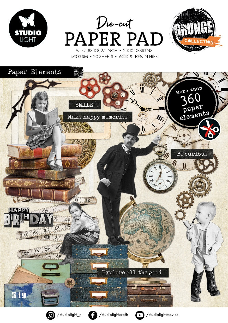 Grunge Collection Die-Cut Paper Pad 5.82"X8.26" 20/Pkg-Nr. 312, Elements