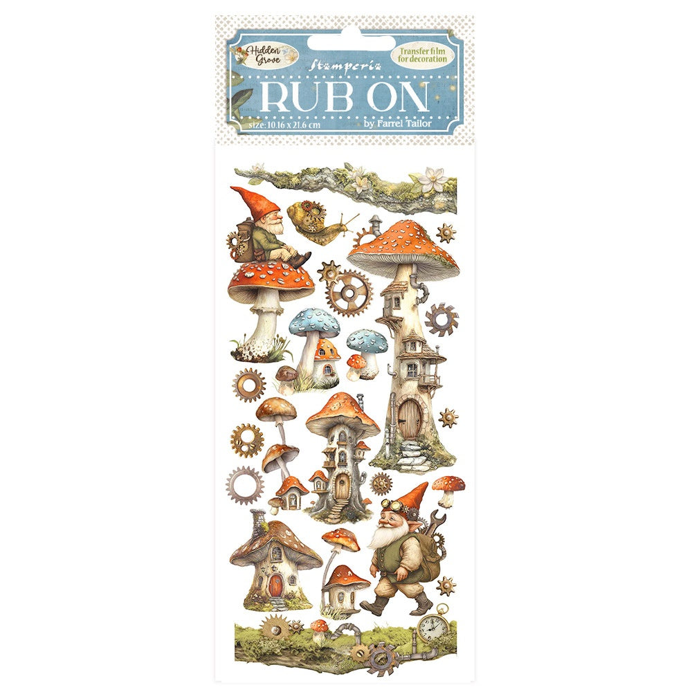 Stamperia Rub-On 4"X8.5"-Hidden Grove Mushroom Houses