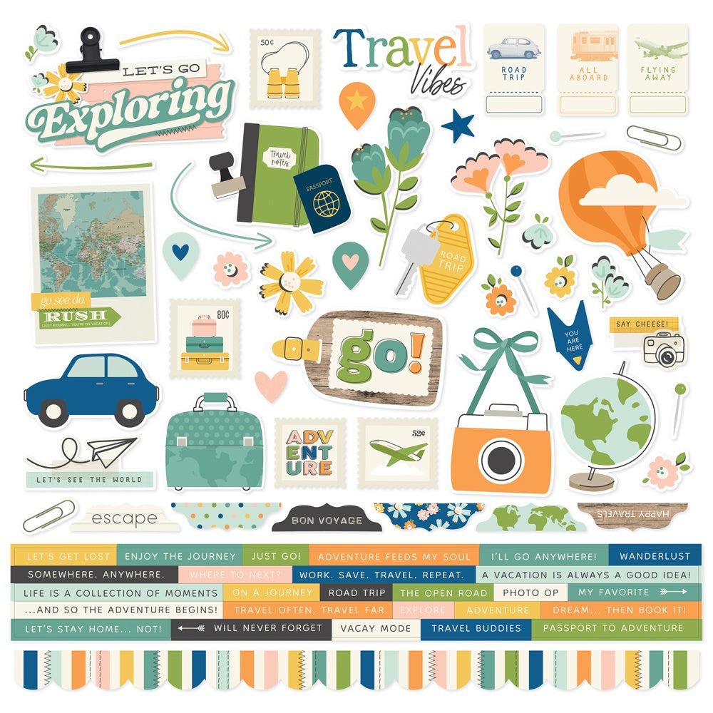 Simple Stories Cardstock Stickers 12"X12"-Happy Travels