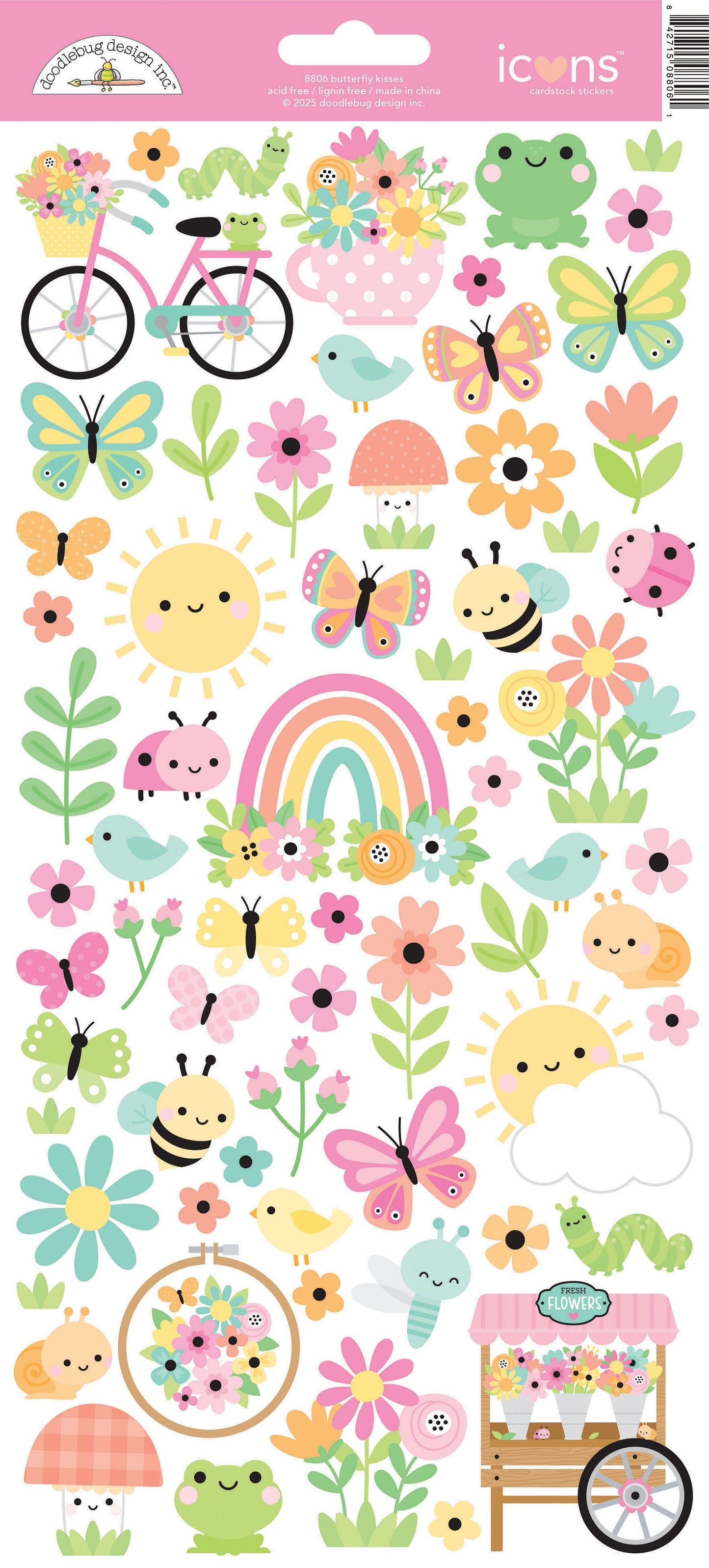 Doodlebug Cardstock Stickers-Icons, Butterfly Kisses