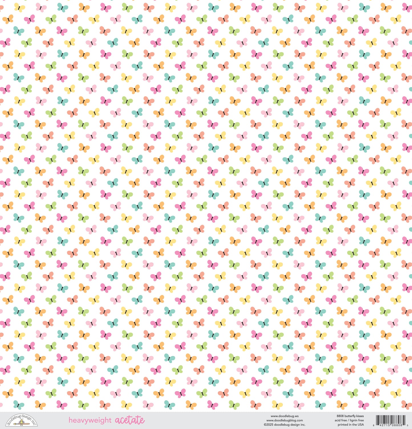 Butterfly Kisses Printed Acetate 12"X12"-Butterfly Kisses