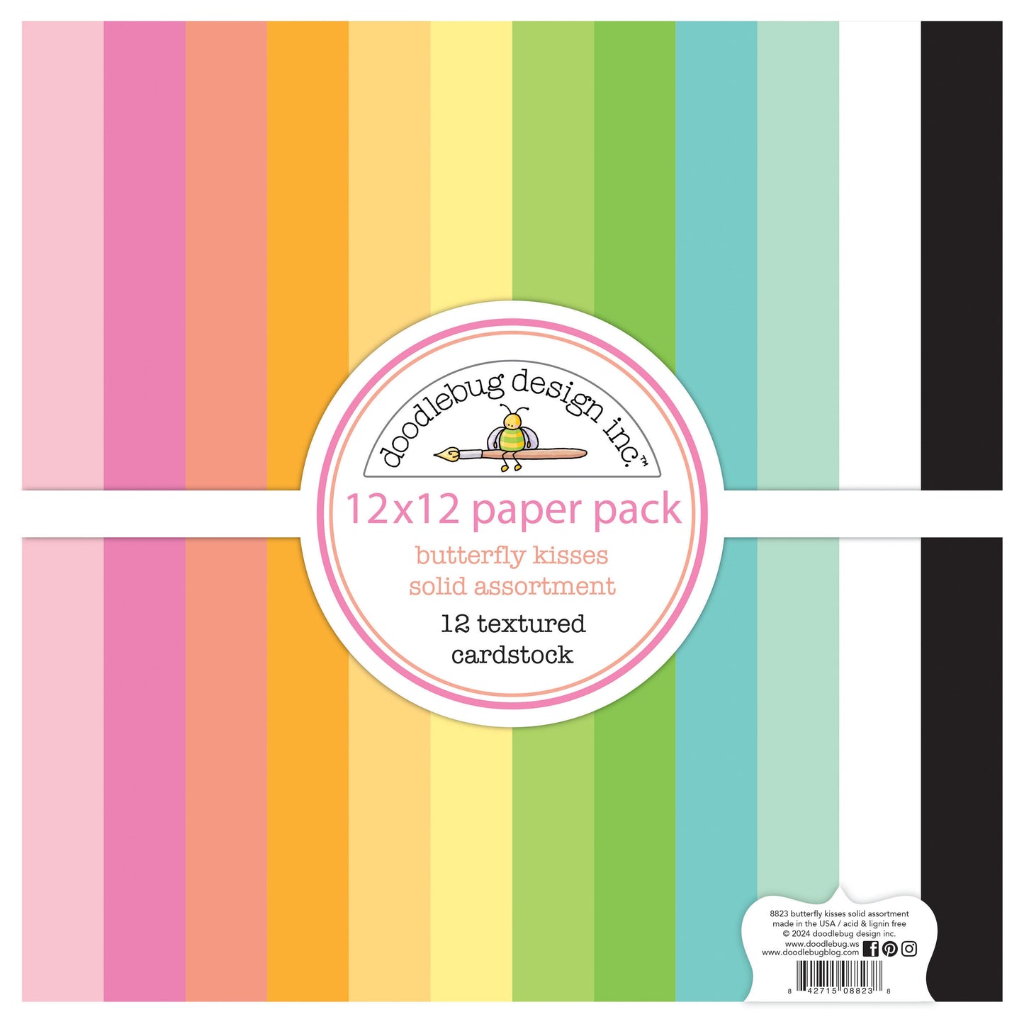 Doodlebug Double-Sided Paper Pack 12"X12" 12/Pkg-Textured, Butterfly Kisses