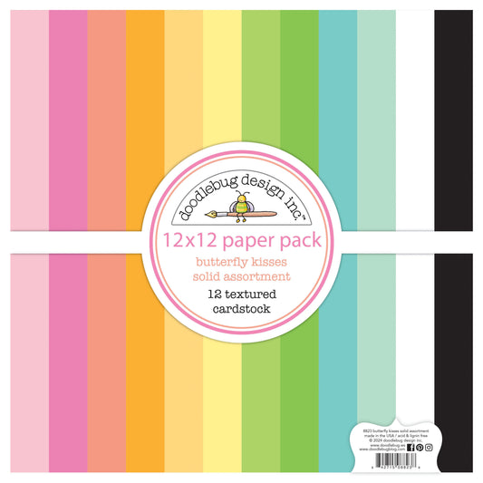 Doodlebug Double-Sided Paper Pack 12"X12" 12/Pkg-Textured, Butterfly Kisses