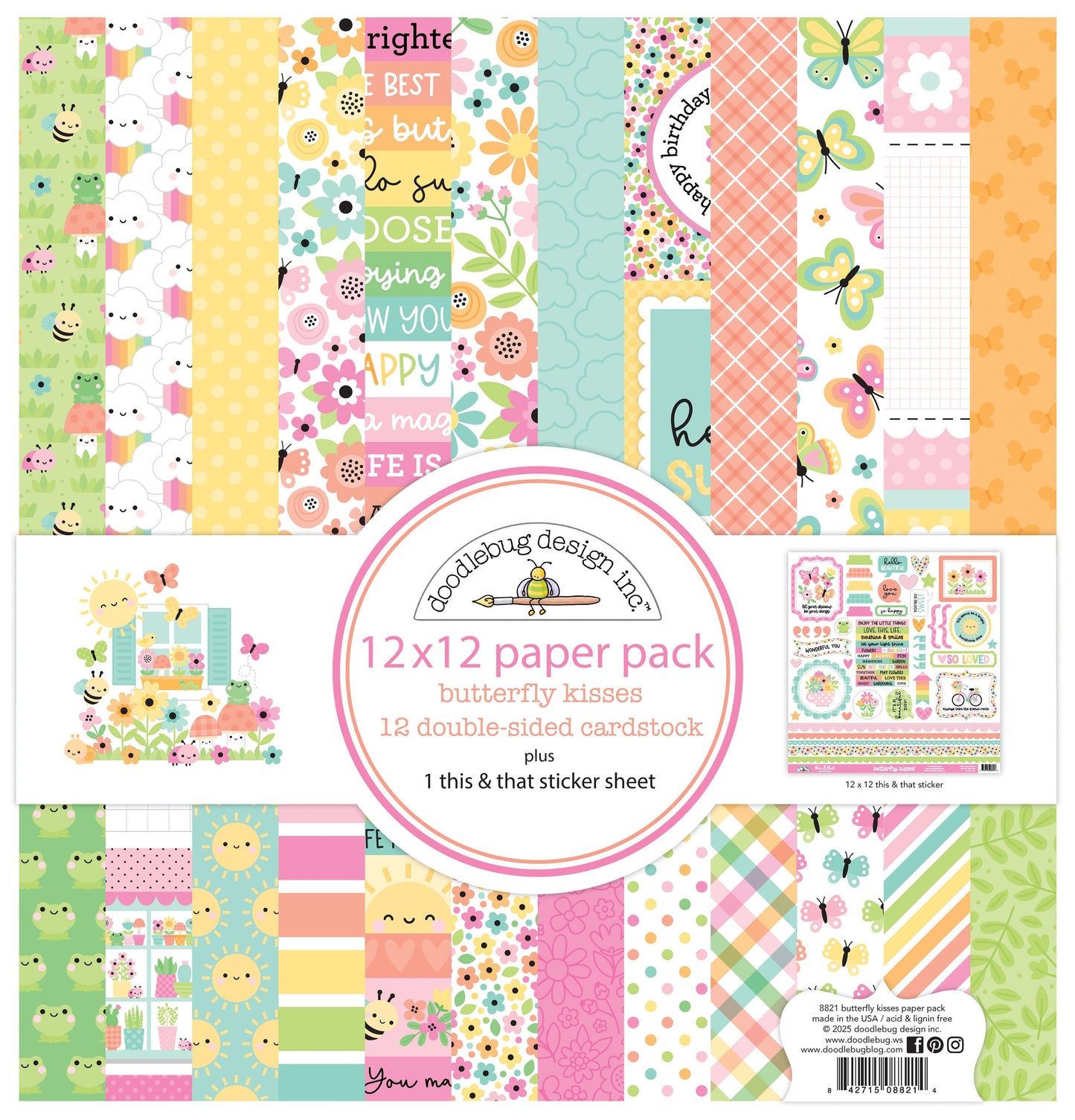 Doodlebug Double-Sided Paper Pack 12"X12" 12/Pkg-Butterfly Kisses