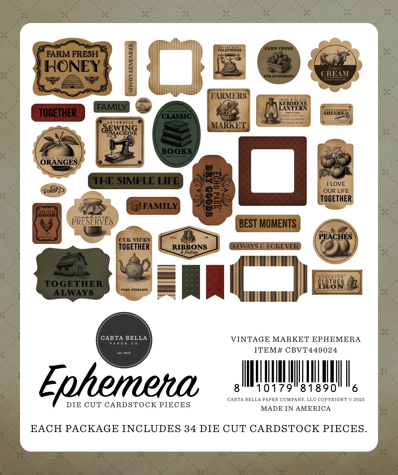 Carta Bella Vintage Market Ephemera-Vintage Market, Icons