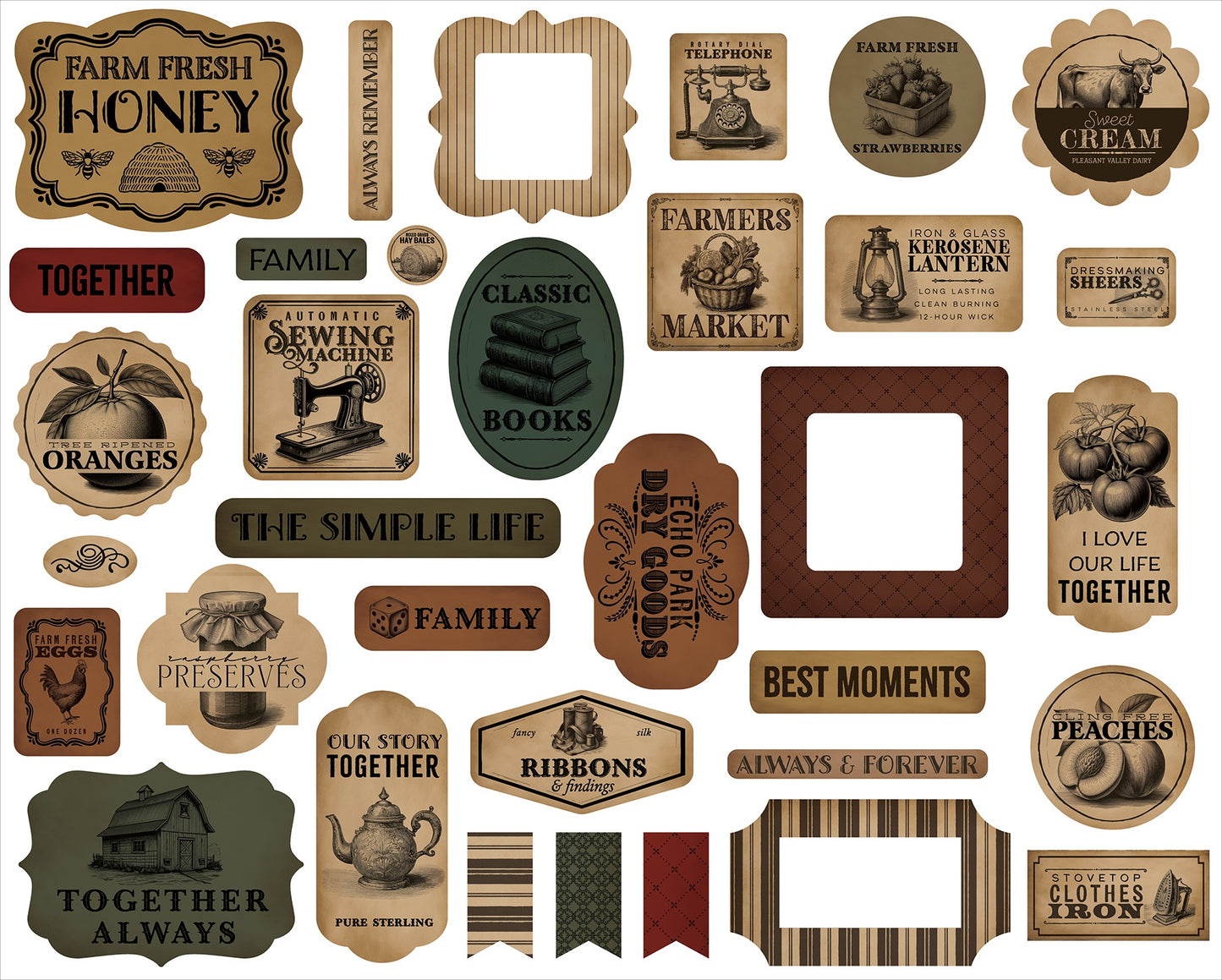 Carta Bella Vintage Market Ephemera-Vintage Market, Icons