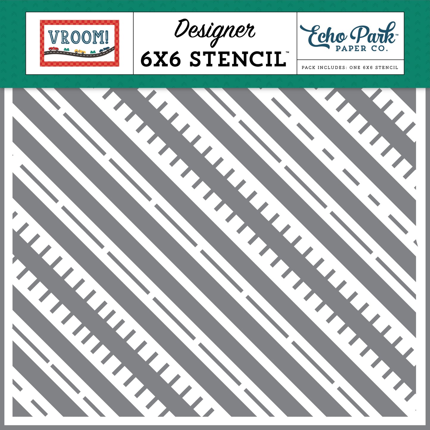 Vroom! Stencil 6"X6"-Racing Road Tracks