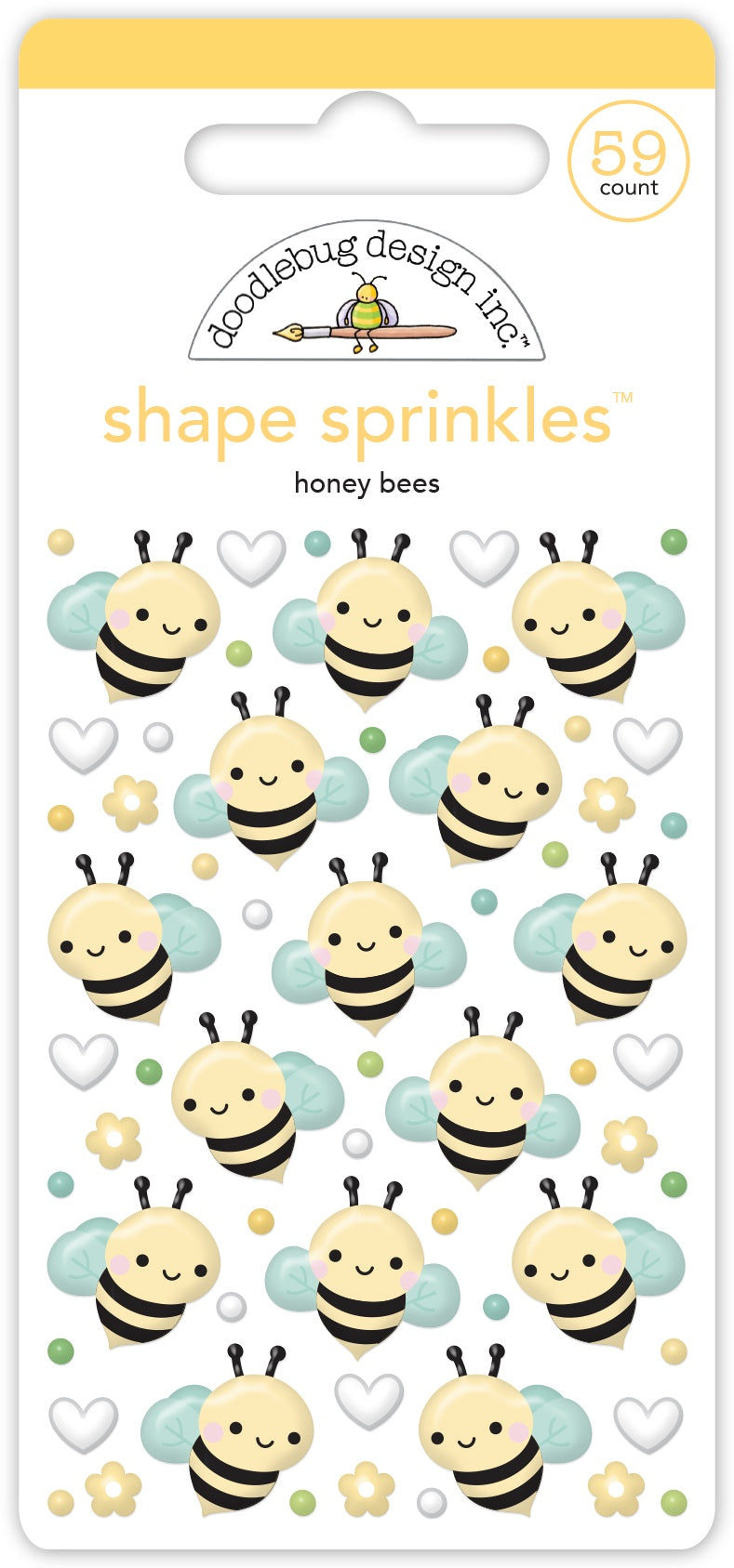 Doodlebug Sprinkles Adhesive Enamel Shapes-Honey Bee, Bee Happy